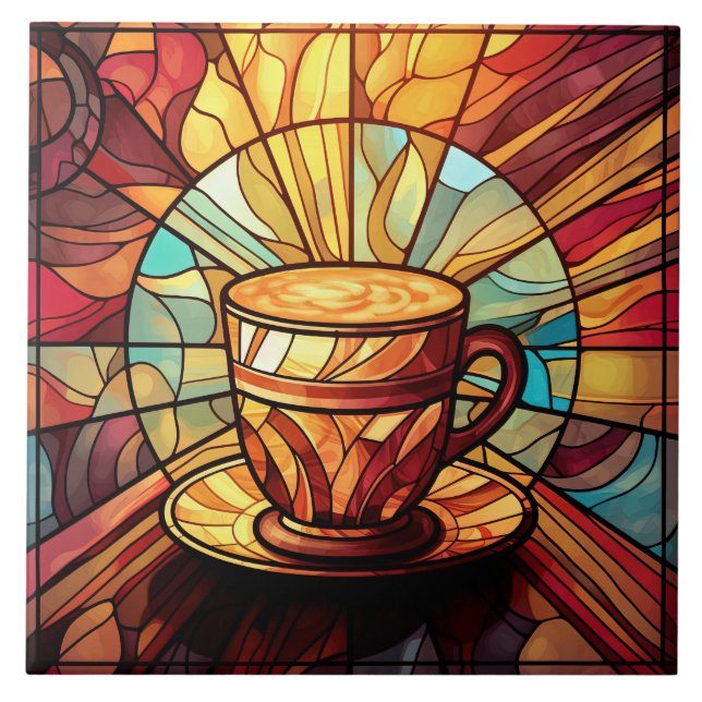 Söt kaffebryggare, köksglas, nedfläckad kakelplatta (Framsidan)