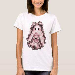 Söt kaffeghost Halloween T-shirt Rosa Coquett