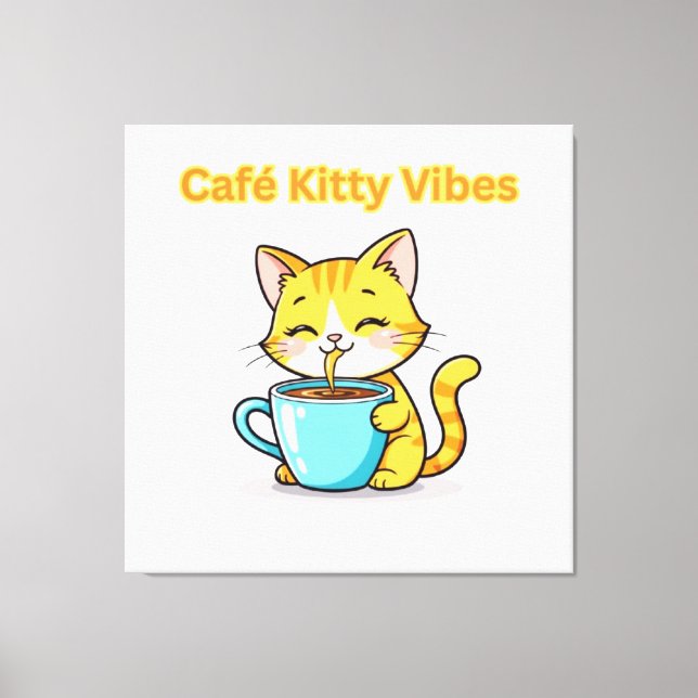 **Söt kaffekatt – Bedårande katt som dricker kaffe Canvastryck (Framsida)