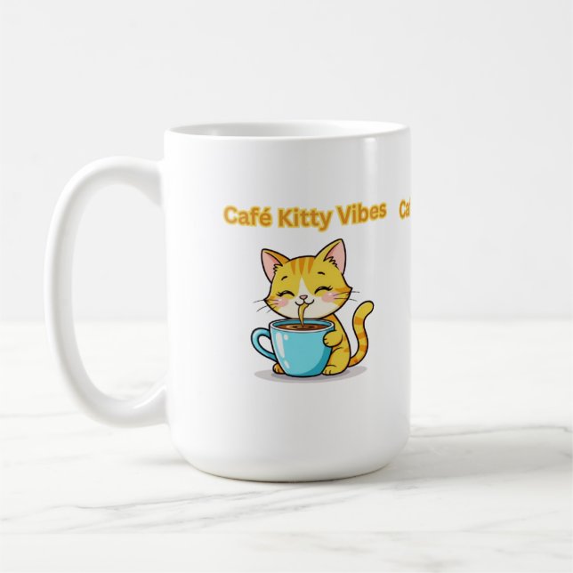 **Söt kaffekatt – Bedårande katt som dricker kaffe Kaffemugg (Vänster)