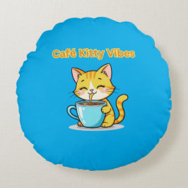 **Söt kaffekatt – Bedårande katt som dricker kaffe Rund Kudde