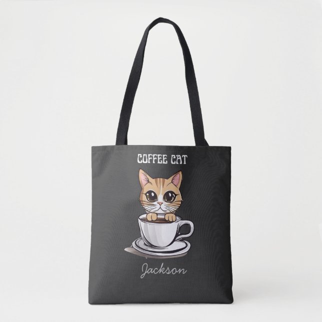 Söt kaffekatt rolig   tygkasse (Framsida)