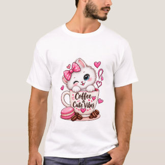 Söt kaffekatt T-shirt