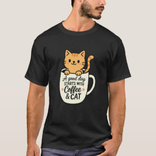 Söt kaffekatt-tröja En bra dag börjar med kaffe T Shirt