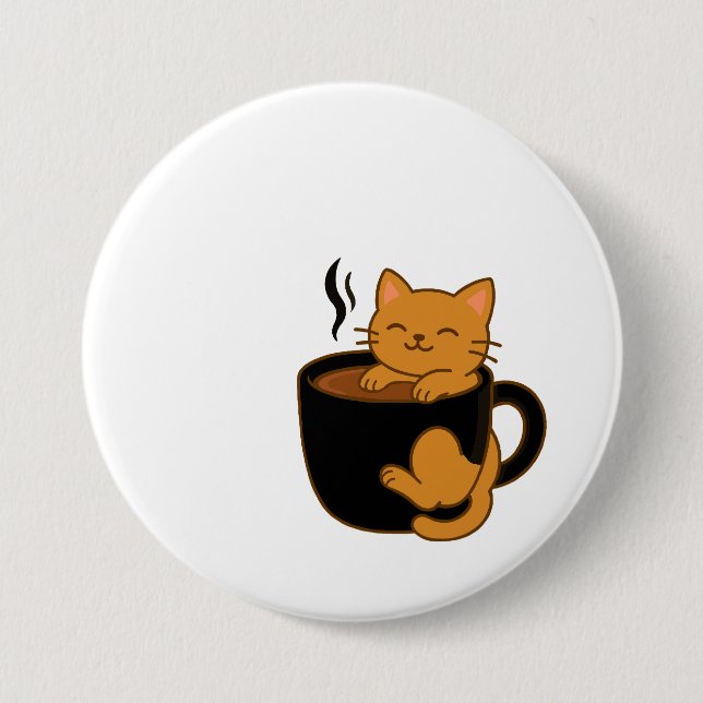 Söt kaffekattknapp – röd katt i en mugg knapp (Framsida)
