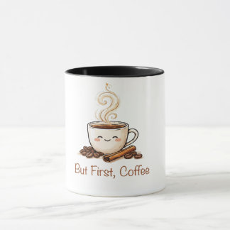 Söt kaffekopp med kaffebönor & kanel