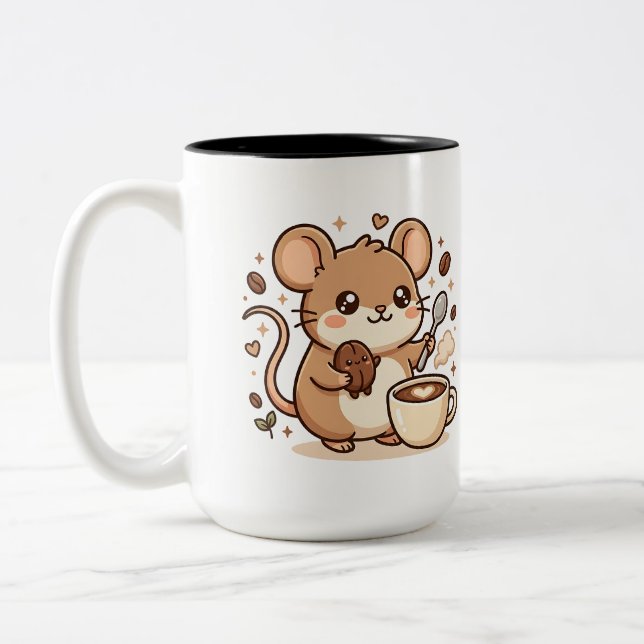 Söt kaffemus-bönssked-mugg Två-Tonad mugg (Vänster)