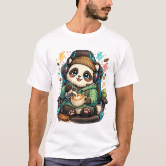 Söt kaffepanda spelar-T-shirt | Mysig Kawaii Gami T Shirt