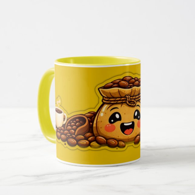 Söt kaffesäcks-mugg | Kawaii kaffebönor KOPP (Framsida vänster)