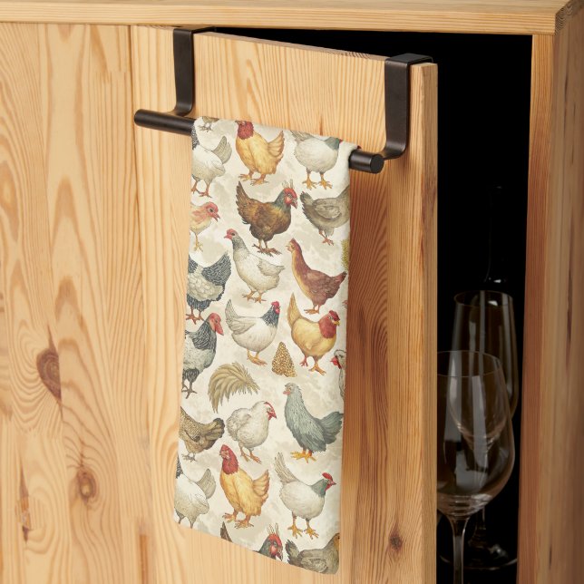 Söt kaklad kycklingmönster  kökshandduk (Thirds Fold)