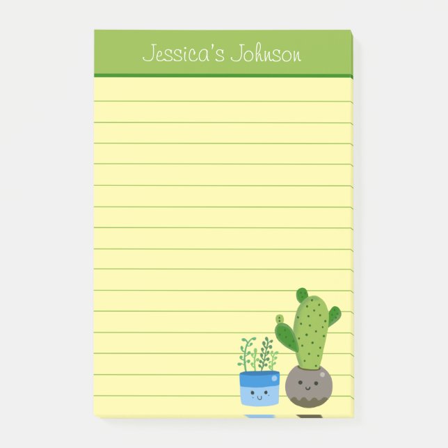 Söt kaktus älskare Personlig Linjerad Anteckningsb Post-it Block (Framsida)