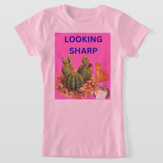 Söt Kaktus Katt Botanisk Illustration Grafik T Shirt