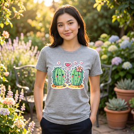 Söt Kaktus Par Design T Shirt