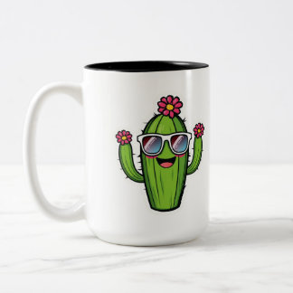 Söt Kaktus PNG - Kawaii Blomkaktus med Solglasögon Två-Tonad Mugg