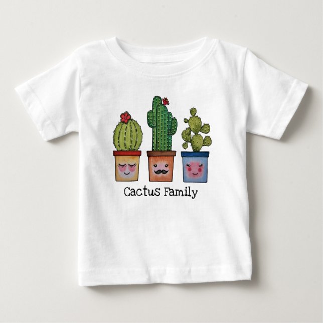 Söt kaktusfamilj i akvarell t shirt (Framsida)