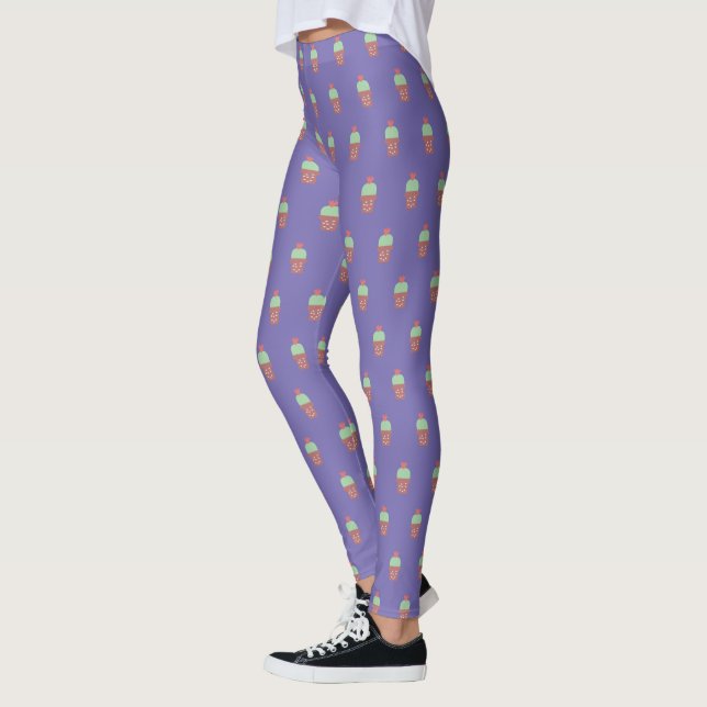 Söt kaktuskruka Växande botaniskt mönster  Leggings (Vänster)