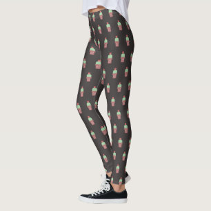 Söt kaktuskruka Växt Blommande Botaniskt Mönster Leggings