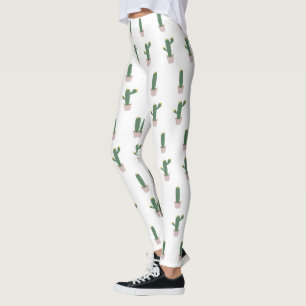Söt kaktuskruka växtmönster leggings