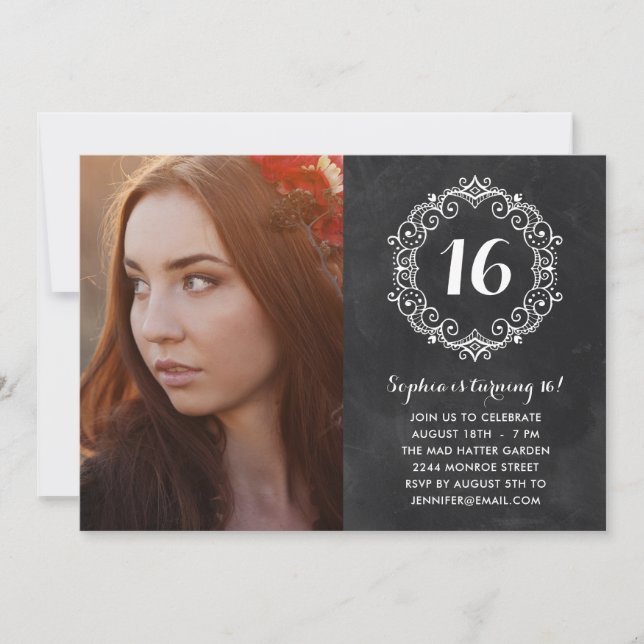 Söt Kalkboard| Foto-Sweet sixteen-födelsedag Inbjudningar (Framsida)