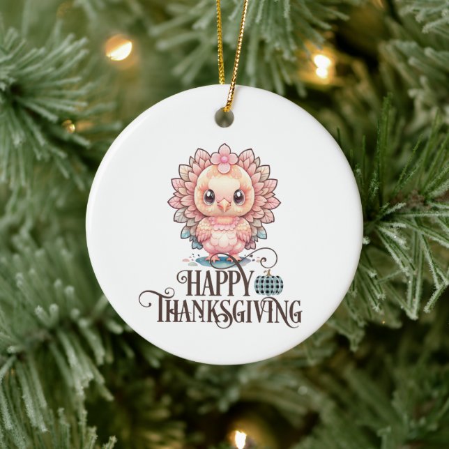 Söt kalkon för Thanksgiving Julgransprydnad Keramik (Träd)