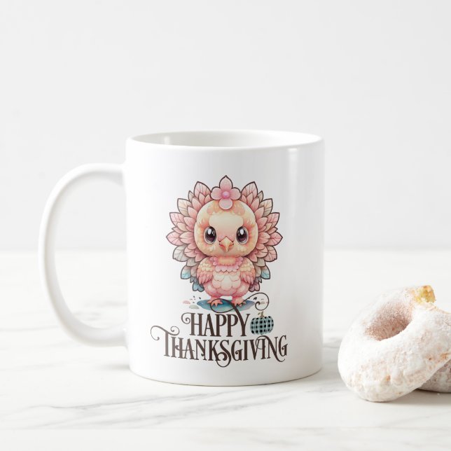 Söt kalkon för Thanksgiving Kaffemugg (Med munk)