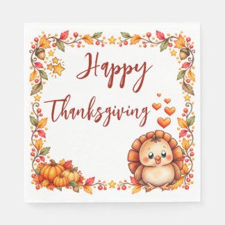 Söt kalkon Glad Thanksgiving höstlöv Pappersservett
