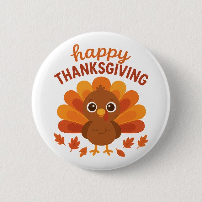 Söt kalkon Glad Thanksgiving Knapp (Framsida)