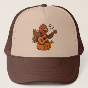 Söt kalkon med gitarr på Thanksgiving-dagen Keps