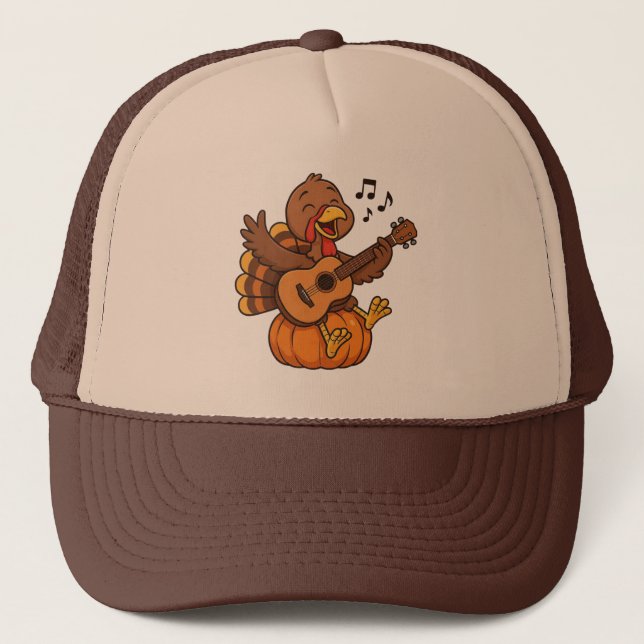 Söt kalkon med gitarr på Thanksgiving-dagen Keps (Framsida)