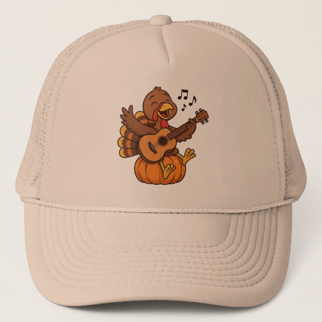 Söt kalkon med gitarr på Thanksgiving-dagen Keps (Framsida)