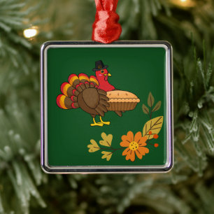 Söt kalkon med pumpapaj tacksgiving julgransprydnad metall