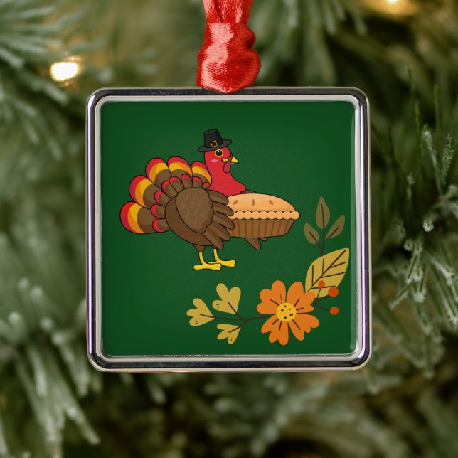 Söt kalkon med pumpapaj tacksgiving julgransprydnad metall (Träd)