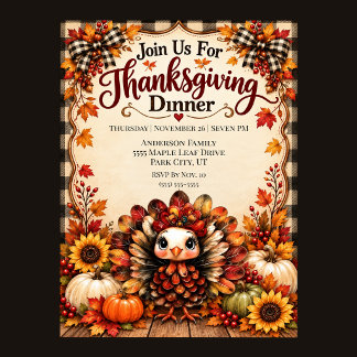 Söt kalkon Thanksgiving-middag Inbjudningar