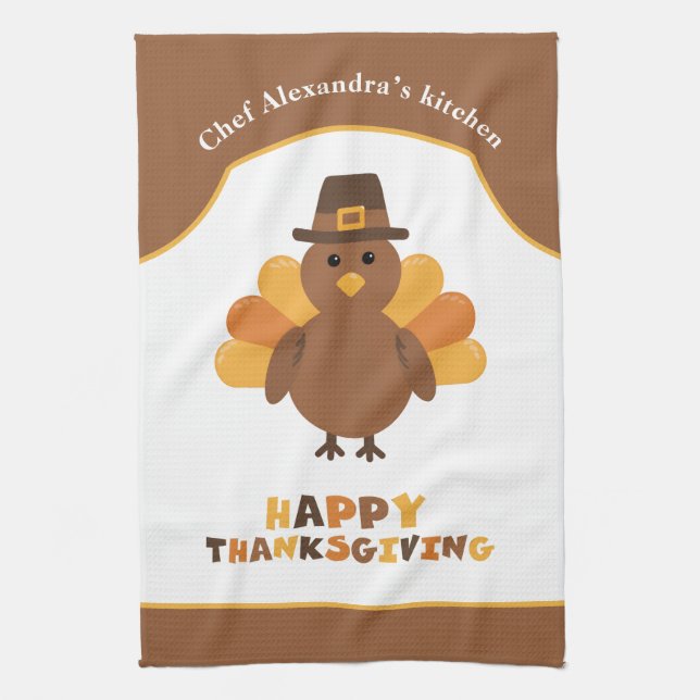 Söt kalkon Thanksgiving semester matlagning presen Kökshandduk (Vertikal)