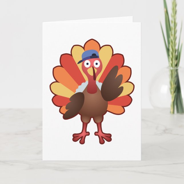 Söt kalkonpojke glugg - tacksgivingpresent kort (Framsida)