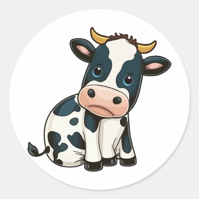 Söt kalv tecknad stil runt klistermärke (Framsida)