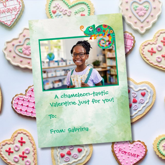 Söt Kameleont Kids Klassrum Alla hjärtans dag  Anteckningskort (Skapare uppladdad)