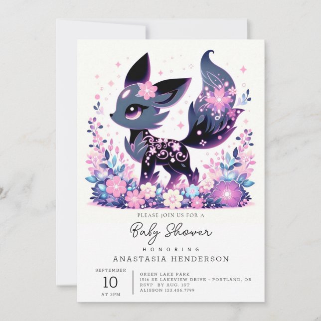 Söt, kandrad fox babystövel inbjudningar (Framsida)