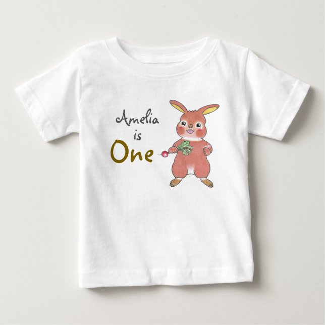 Söt kanin 1-års födelsedag Baby T-shirt (Framsida)