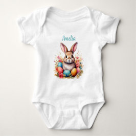 Söt kanin Ägg Blommor Glad Påsk Namn T Shirt