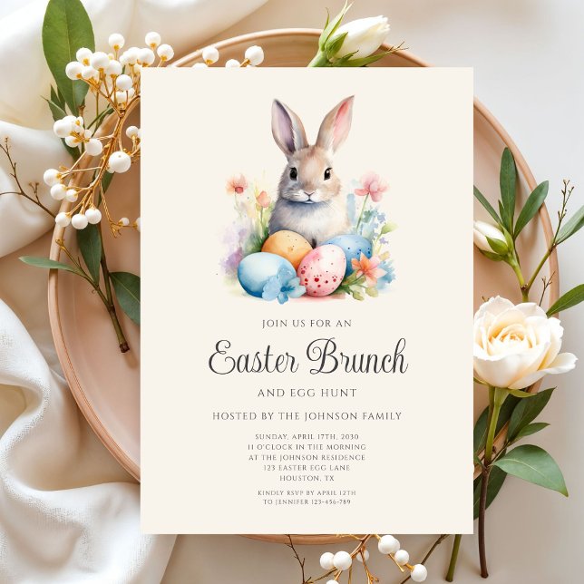 Söt kanin äggsökning och påskbrunch  inbjudningar (Cute Bunny Egg Hunt And Easter Brunch Invitation)