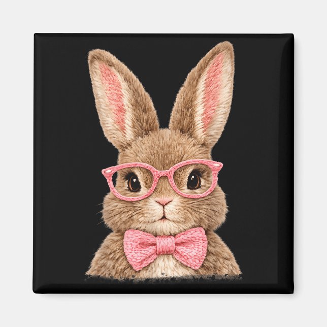 Söt kanin ansikte rosa glasögon Bow Rabbit Påsk Magnet (Framsidan)