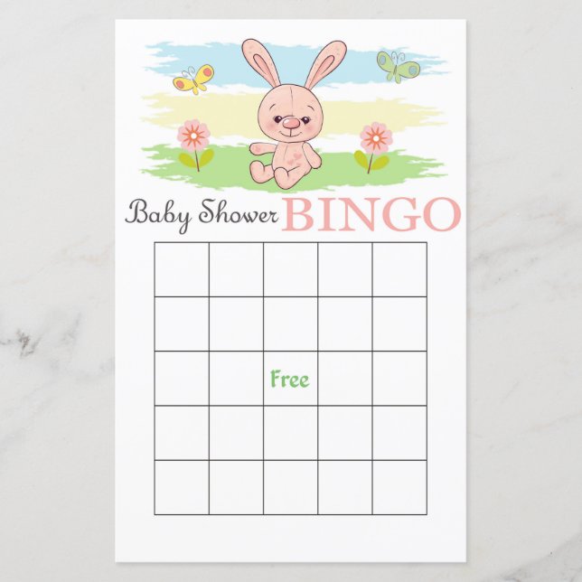 Söt kanin baby shower bingo kort (Framsida)