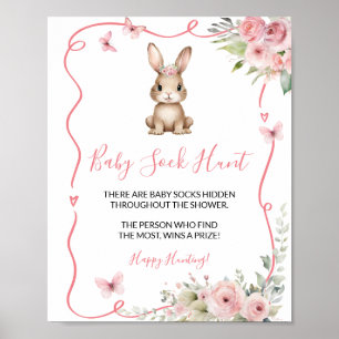 Söt kanin baby shower flicka baby strumpjakt poster
