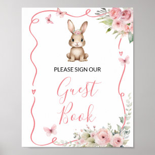 Söt kanin baby shower flicka gästbok poster