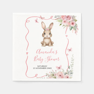 Söt kanin baby shower flicka rosa blommig papper pappersservett