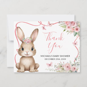 Söt kanin baby shower flicka rosa blommig tack kort