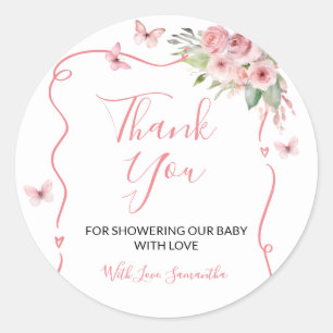 Söt kanin baby shower flicka rosa blommig tack runt klistermärke