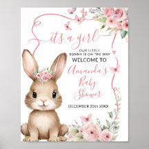 Söt kanin baby shower flicka rosa blommig välkomst