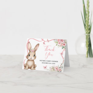 Söt kanin baby shower flicka rosa blommig vikbar tack kort